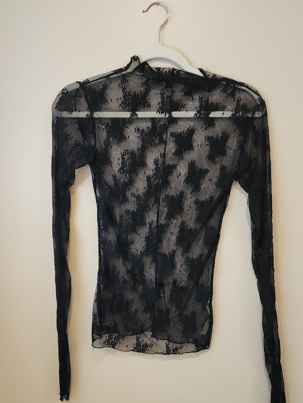 Revolve Intimately Free People Lace Mock Neck Shirt Black Sheer size Small